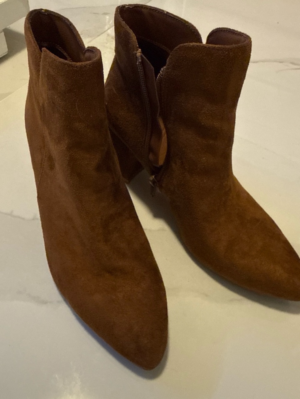Brown Suede Pointed-Toe Ankle Boots - Women